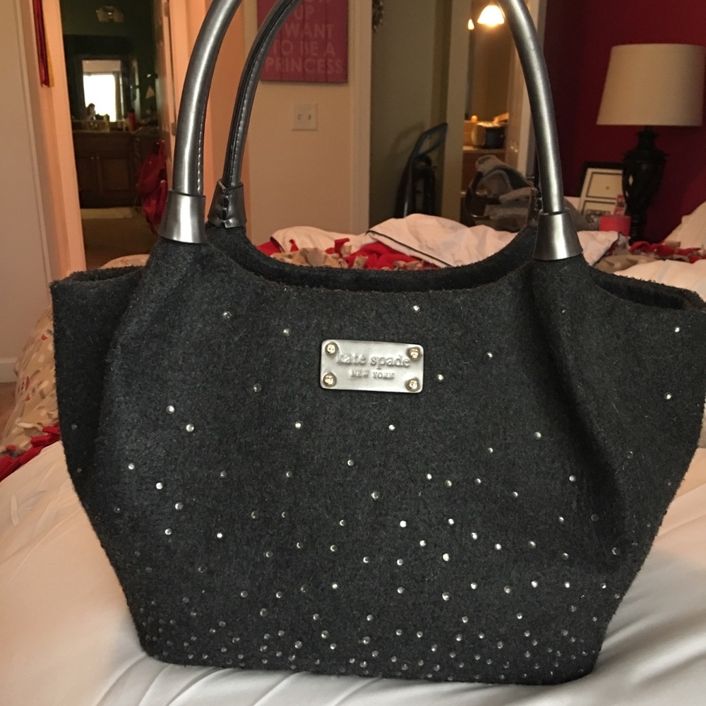 Kate Spade Wool Handbag Grey with Rhinestones